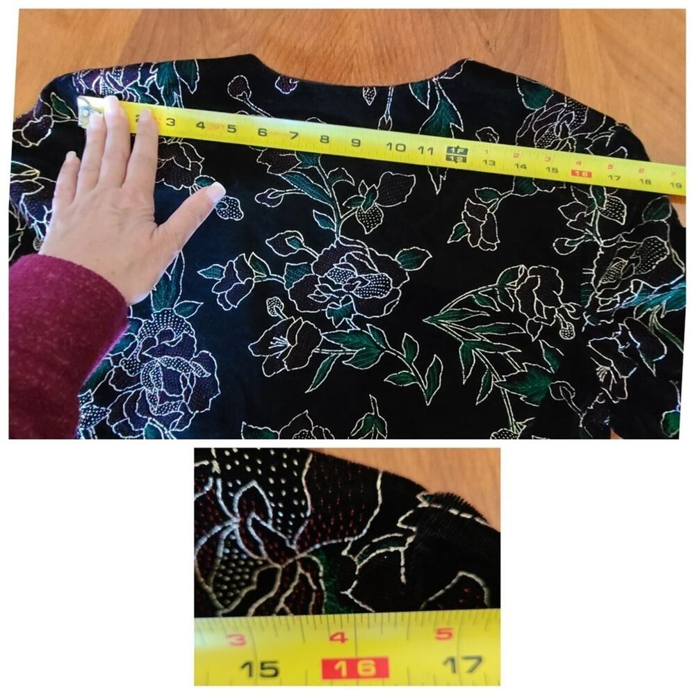 Norton McNaughton Petites Blazer 10 P Black Gold Floral Roses Unlined Holiday - Picture 12 of 13